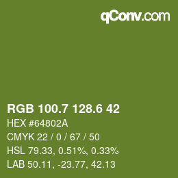 カラーコード: RGB 100.7 128.6 42 | qconv.com
