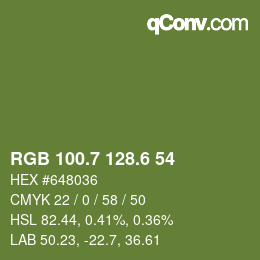 カラーコード: RGB 100.7 128.6 54 | qconv.com