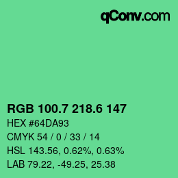 カラーコード: RGB 100.7 218.6 147 | qconv.com