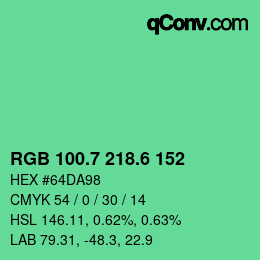 カラーコード: RGB 100.7 218.6 152 | qconv.com