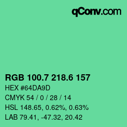 カラーコード: RGB 100.7 218.6 157 | qconv.com