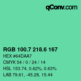 カラーコード: RGB 100.7 218.6 167 | qconv.com