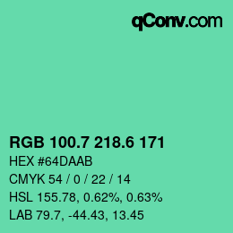 カラーコード: RGB 100.7 218.6 171 | qconv.com