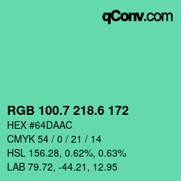 カラーコード: RGB 100.7 218.6 172 | qconv.com