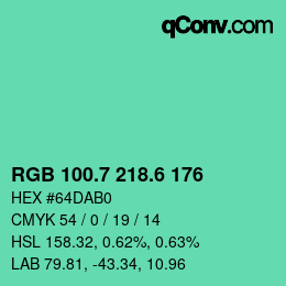 カラーコード: RGB 100.7 218.6 176 | qconv.com