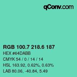 カラーコード: RGB 100.7 218.6 187 | qconv.com