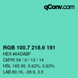カラーコード: RGB 100.7 218.6 191 | qconv.com
