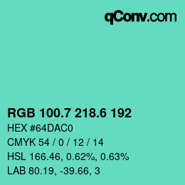 カラーコード: RGB 100.7 218.6 192 | qconv.com