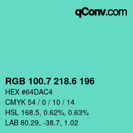 カラーコード: RGB 100.7 218.6 196 | qconv.com