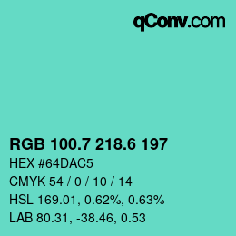 カラーコード: RGB 100.7 218.6 197 | qconv.com