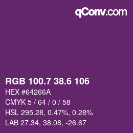 カラーコード: RGB 100.7 38.6 106 | qconv.com