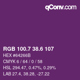 カラーコード: RGB 100.7 38.6 107 | qconv.com