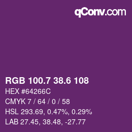カラーコード: RGB 100.7 38.6 108 | qconv.com