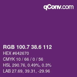 カラーコード: RGB 100.7 38.6 112 | qconv.com