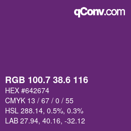 カラーコード: RGB 100.7 38.6 116 | qconv.com