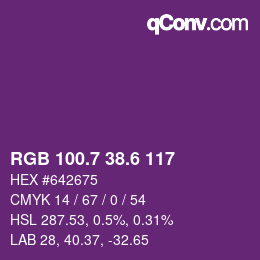 カラーコード: RGB 100.7 38.6 117 | qconv.com