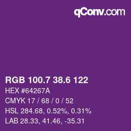 カラーコード: RGB 100.7 38.6 122 | qconv.com