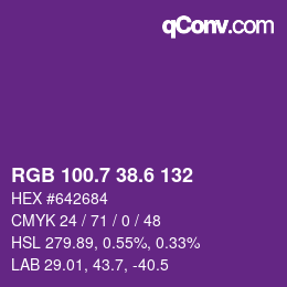 カラーコード: RGB 100.7 38.6 132 | qconv.com