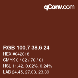 カラーコード: RGB 100.7 38.6 24 | qconv.com