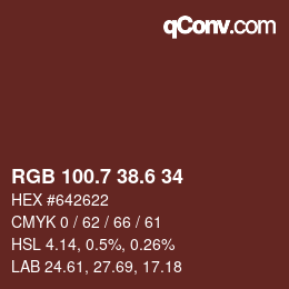 カラーコード: RGB 100.7 38.6 34 | qconv.com
