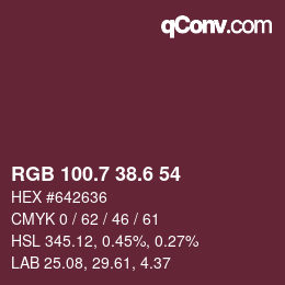 カラーコード: RGB 100.7 38.6 54 | qconv.com