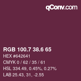 カラーコード: RGB 100.7 38.6 65 | qconv.com