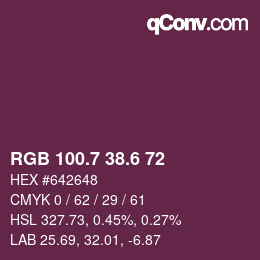カラーコード: RGB 100.7 38.6 72 | qconv.com