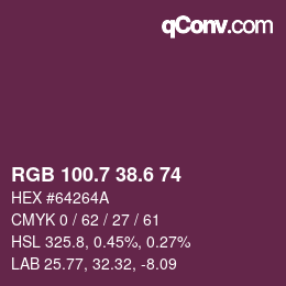カラーコード: RGB 100.7 38.6 74 | qconv.com