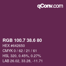 カラーコード: RGB 100.7 38.6 80 | qconv.com