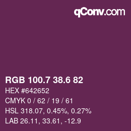 カラーコード: RGB 100.7 38.6 82 | qconv.com