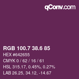 カラーコード: RGB 100.7 38.6 85 | qconv.com