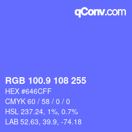 カラーコード: RGB 100.9 108 255 | qconv.com