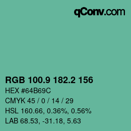 カラーコード: RGB 100.9 182.2 156 | qconv.com