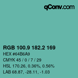 カラーコード: RGB 100.9 182.2 169 | qconv.com