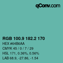カラーコード: RGB 100.9 182.2 170 | qconv.com