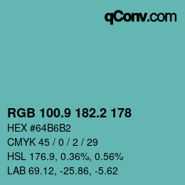 Color code: RGB 100.9 182.2 178 | qconv.com