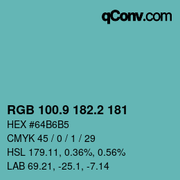 カラーコード: RGB 100.9 182.2 181 | qconv.com