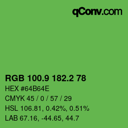 カラーコード: RGB 100.9 182.2 78 | qconv.com