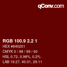 Color code: RGB 100.9 2.2 1 | qconv.com