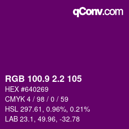 カラーコード: RGB 100.9 2.2 105 | qconv.com
