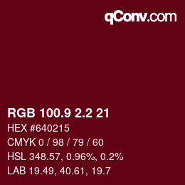 カラーコード: RGB 100.9 2.2 21 | qconv.com