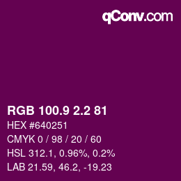 カラーコード: RGB 100.9 2.2 81 | qconv.com