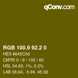 カラーコード: RGB 100.9 92.2 0 | qconv.com
