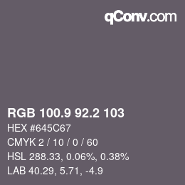 Color code: RGB 100.9 92.2 103 | qconv.com