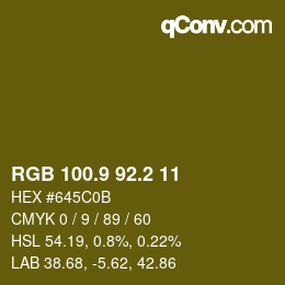 カラーコード: RGB 100.9 92.2 11 | qconv.com