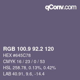 Color code: RGB 100.9 92.2 120 | qconv.com