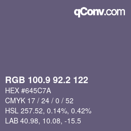 カラーコード: RGB 100.9 92.2 122 | qconv.com