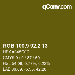 カラーコード: RGB 100.9 92.2 13 | qconv.com