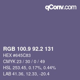 カラーコード: RGB 100.9 92.2 131 | qconv.com