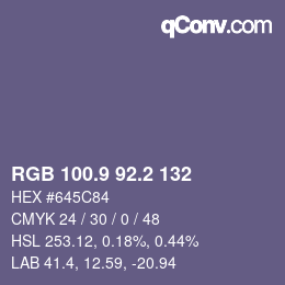カラーコード: RGB 100.9 92.2 132 | qconv.com